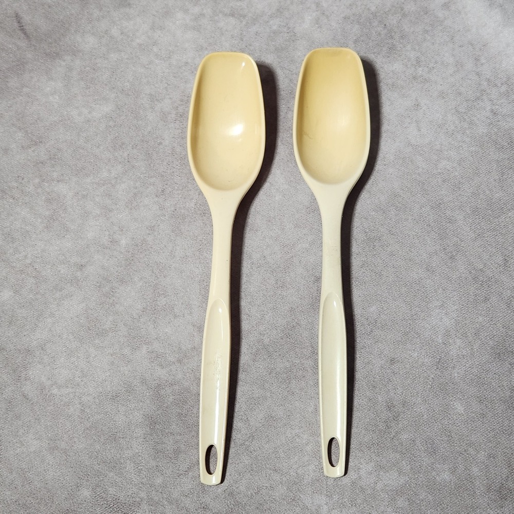 Vintage Foley Nylon Mixing‎ Spoons Set of 2 Cream Square Tip Retro Kitchenware